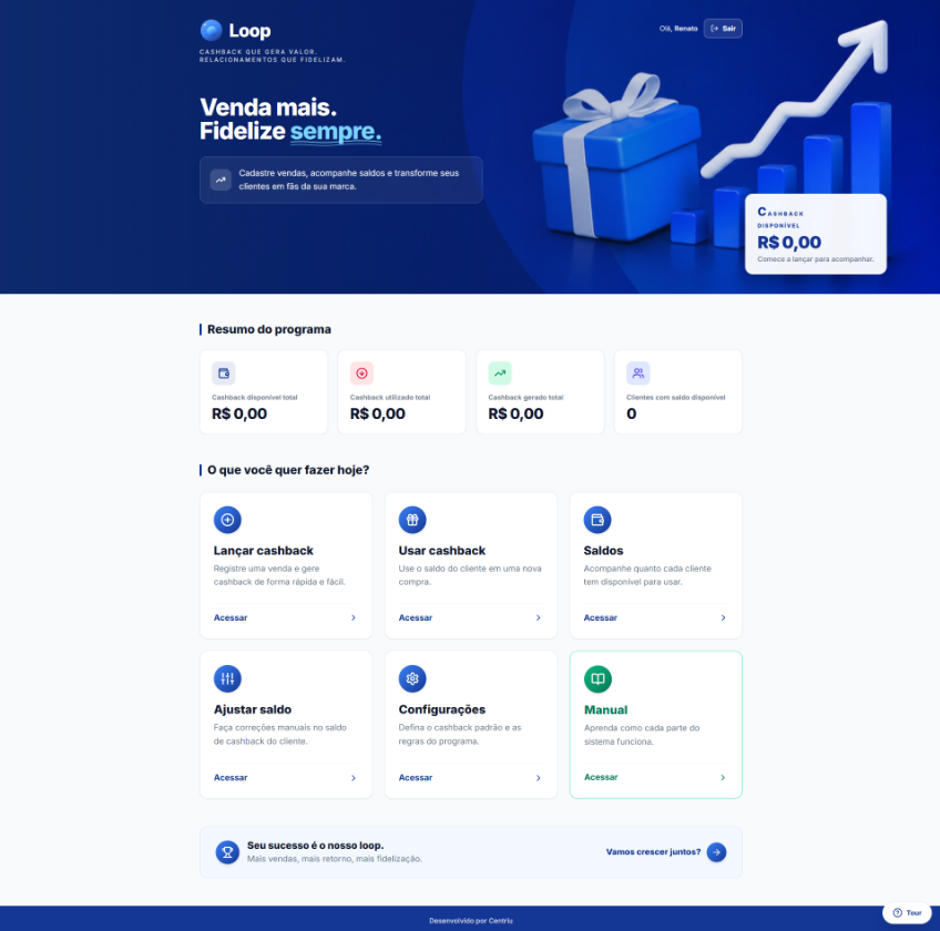 Centriu Loop — programa de fidelidade e cashback digital em ação